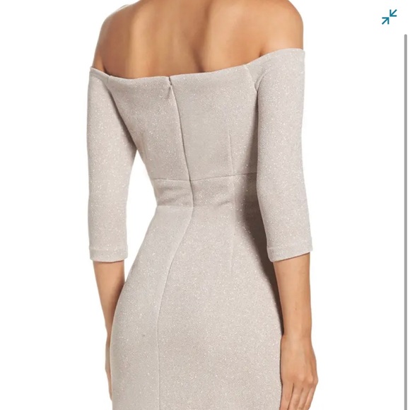 Off the shoulder, champagne glitter dress - Picture 2 of 7